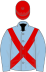 Light blue, red cross belts, red cap