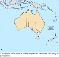 Map of the change to the founding colonies of Australia on 1 November 1856