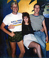 Group of friends in Italy in 1987. The woman is wearing a short, bleached jean skirt.