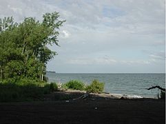 The lake seen from dead end of Dutch St.; Huron, New York (A sparsely populated neighboring town of Wolcott, New York)