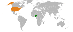 Map indicating locations of Nigeria and USA