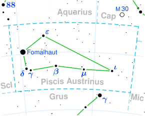 Fomalhaut A, B are located in the constellation Piscis Austrinus; Fomalhaut C is located in the constellation Aquarius.