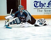 Evgeni Nabokov stretching on the ice