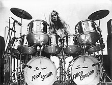 Neal Smith at his 22 chrome Slingerland. Photo taken by Carl Dunn in 1972 at the "School's Out" concert at the Memorial Auditorium in Dallas Texas.