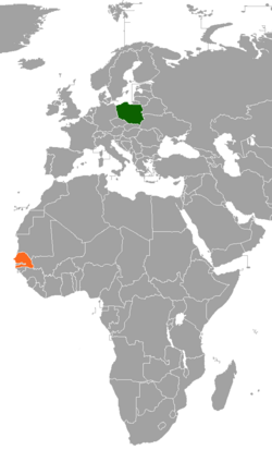 Map indicating locations of Poland and Senegal