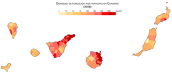 Densidad de población por municipio en Canarias.