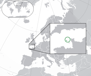 Location of the Bailiwick of Guernsey (green) in Europe (green & dark grey)