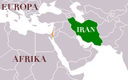 Map indicating locations of Iran and Israel