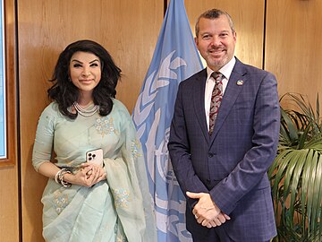 Saida Muna Tasneem, the high commissioner of Bangladesh to the United Kingdom, in a pastel green muslin Sari.