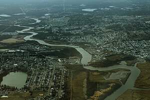 Aerial view of South River borough, along the banks of the namesake South River tributary of the Raritan River South River in 1936