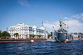 Aurora is docked near Nakhimov Naval School