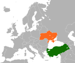 Map indicating locations of Ukraine and Turkey