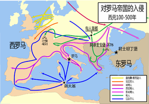 Map of Europe, with colored lines denoting migration routes