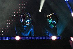 Daft Punk performing at Wireless Festival 2007. From left: Thomas Bangalter, Guy-Manuel de Homem-Christo