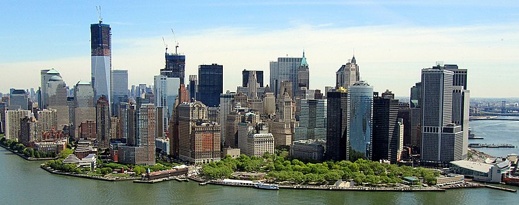 1 WTC under construction (to the left), as seen from a helicopter on April 30, 2012