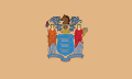 The flag of New Jersey has "the State seal ... in Jersey blue on a buff background"