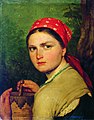 «Девушка с бураком», картина Венецианова, не позднее 1824 г. Платок завязан на затылке