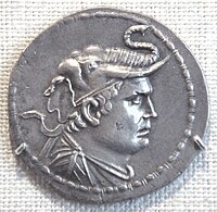 Coin of Demetrius I of Bactria, who reigned circa 200–180 BC and invaded Northern India