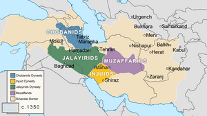 Fragmentation of the territory of the Ilkhanate territory into various polities, including the Jalayirids ( )