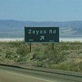 Sign to Zzyzx Road, on Interstate 15, California