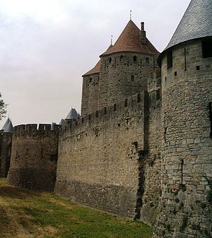 Fortified wall of Carcassonne, with its cleared dry moat