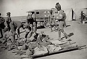 Indian medical orderlies attending to wounded soldiers with the Mesopotamian Expeditionary Force in Mesopotamia during World War I.