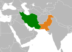 Map indicating locations of Iran and Pakistan