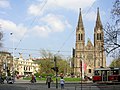 Míru Square with Vinohrady Theatre and Church of St. Ludmila