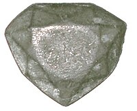 Lead cast of the "French Blue" diamond, discovered in 2007 at the Muséum national d'histoire naturelle by Farges (ca. 31 × 26 mm)