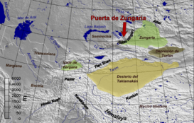 Localización del desierto en la centro de la región de Zungaria