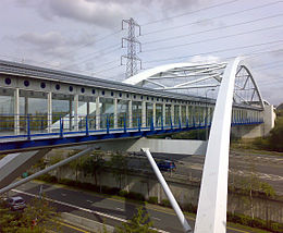 The pedestrian bridge linking Lakeside Shopping Centre with Chafford Hundred railway station.