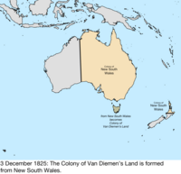 Map of the change to the founding colonies of Australia on 3 December 1825