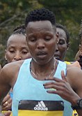 Diana Kipyokei at the Boston marathon in 2021