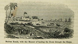 Hauling of Boats in Madras, by Robert Sears(1810-1892)