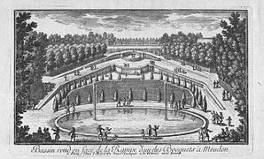 Le bassin de l'Ovale, jardins bas de Meudon. Circa 1690