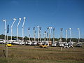 Parked bucket trucks