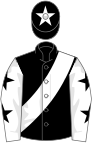 Black, white sash, white sleeves, black stars, black cap, white star