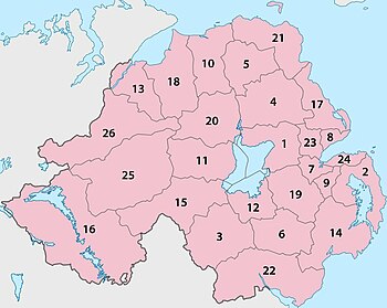 26 Northern Ireland local government districts, 1971-2015.