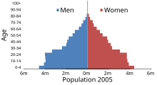 Pyramid graph, divided by age and gender