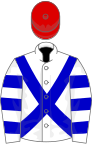 White, blue cross-belts, hooped sleeves, red cap