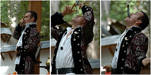 Johnny Fox sword swallowing at the Maryland Renaissance Festival in 2006