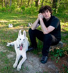 Gaiman and his dog, Cabal