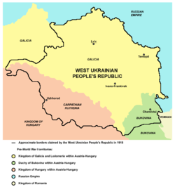 Map of the areas claimed by the West Ukrainian National Republic.