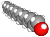 A space-filling model of 1-pentadecanol.