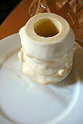 Baumkuchen with white icing before slicing...