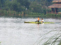 C-1 sprint canoe, with K-1 sprint kayak behind.