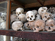 Skulls of Khmer Rouge victims of the Cambodian genocide