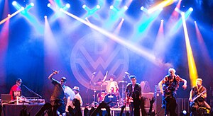 Down with Webster on stage with Emmanuel Lewis (Webster) at the Festival of Friends in 2014[1]