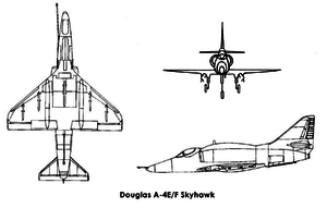 Orthographically projected diagram of the A-4 Skyhawk.