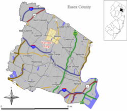 Location of Verona in Essex County (L); Location of Essex County in New Jersey (R)